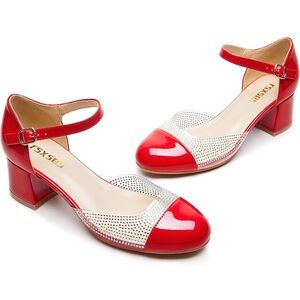 rsxses Low Heels Women 2 Inch Chunky Heel Pumps Ankle Strap Patent Leather Sz8.5